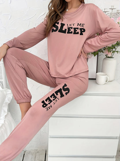 Autumn and Winter Women's Pajamas Long Sleeve Long Pants Cartoon Letter Print All-Season Casual Home Wear Set