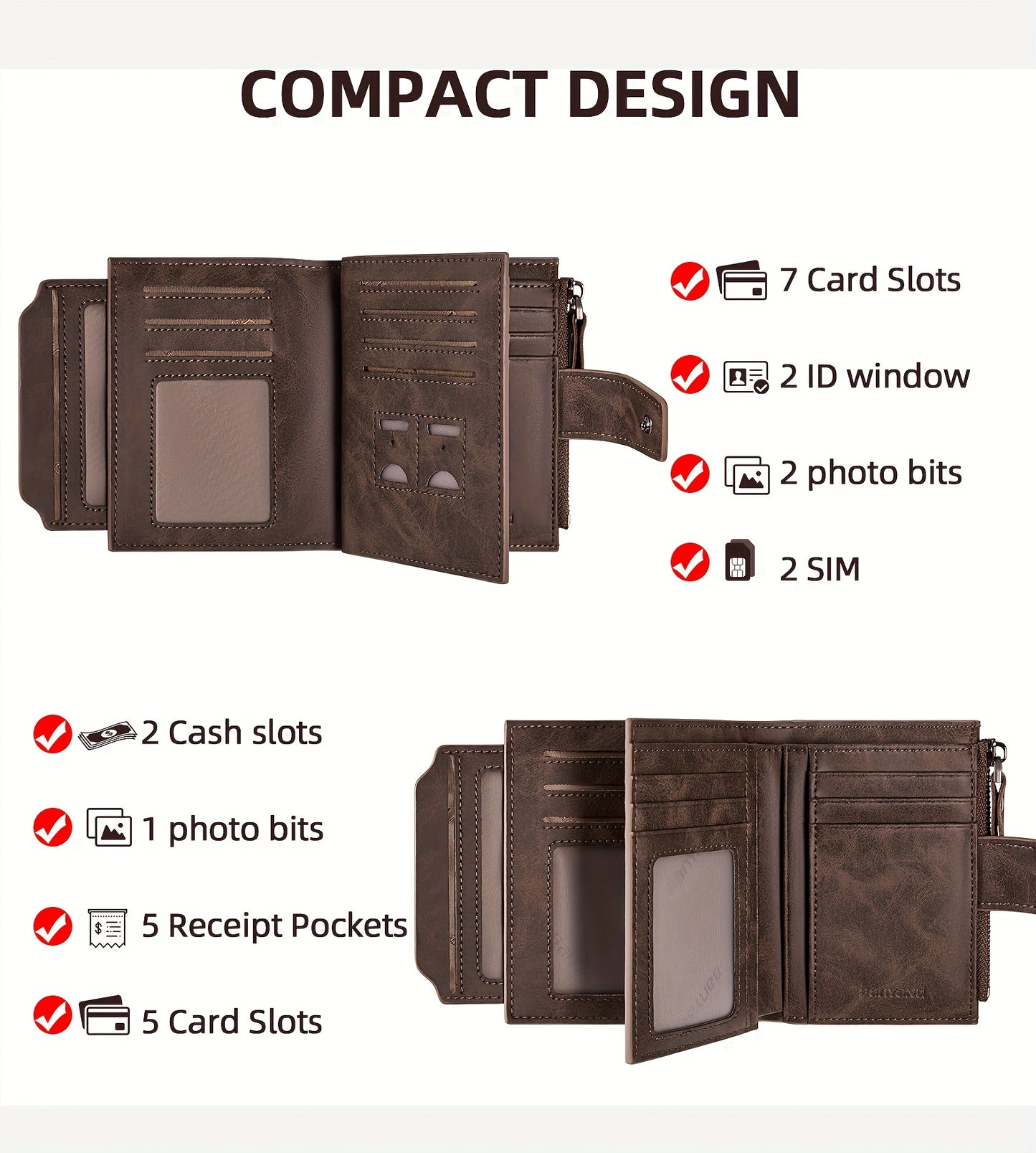 BANYANU Vintage Genuine Leather Wallet for Men - RFID Blocking, 17 Card Slots, Zippered Coin Pocket &amp; Independent Card Holder, Brown, Perfect Father'S Day Gift, Secure Card Storage | Vintage Wallet | Durable Zipper Closure, B