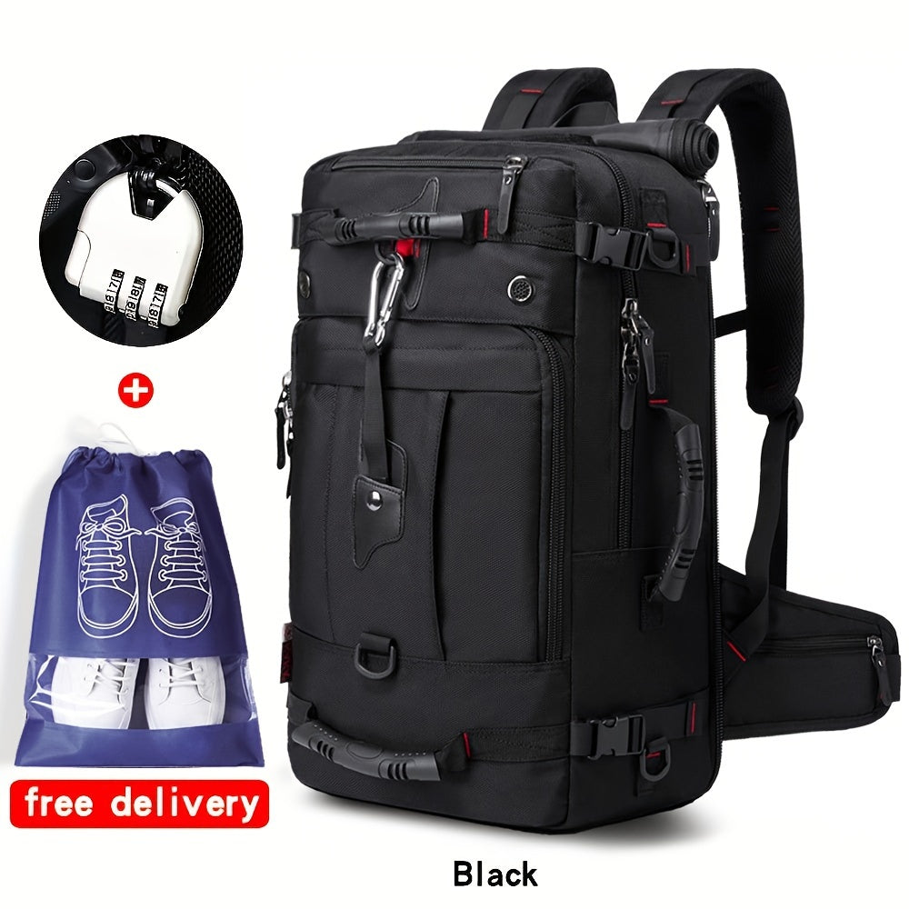 50L Large Capacity Convertible Backpack for Men - Black, Multi-Functional Hiking & Travel Bag with Laptop Compartment, Adjustable Straps, Durable Polyester Lining, Ideal for Outdoor Adventures, Sports, and Everyday Use, Trave