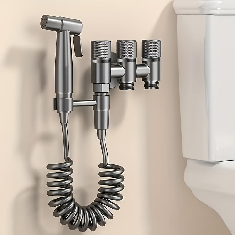 3-in-1 Stainless Steel Water Dispenser with Spray Gun - Wall-Mounted, Chrome Finish, Valve Core, No Electricity Needed for Bathroom and Kitchen, Durable Metal Design, Water Flow Control, Modern Aesthetic, Smooth Finish