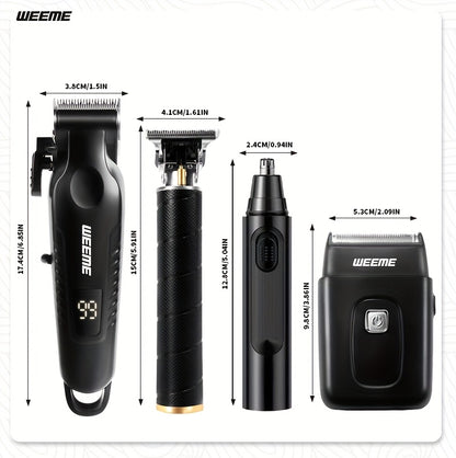WEEME 4pcs for Man's Grooming Kit Electric Hair Clipper + Beard Trimmer + Shaver + Nose Hair Trimmer, USB Rechargeable with LCD Display | Perfect Gift for Dad, Husband, Boyfriend (Father's Day/Birthday)