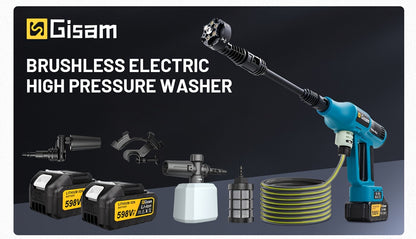 Gisam Cordless High-Pressure Car Washer Gun with Digital Touch Screen & 2 x 4000mAh - 6-in-1 Nozzles, 4-Speed Brushless Motor, Heavy-Duty Water Spray System for, Trucks, Motorcycles, Garden,, Driveway Cleaning (Portable)