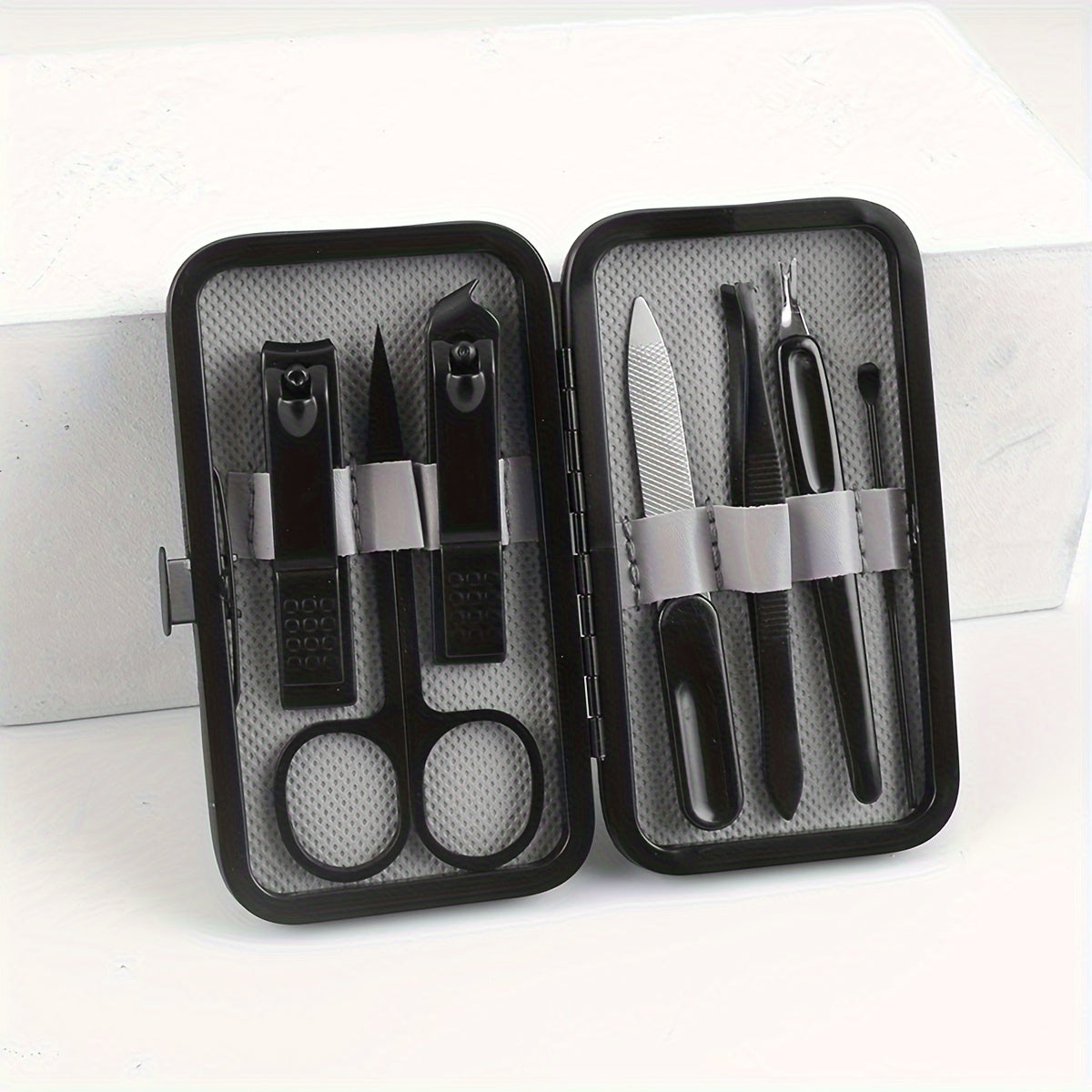 Manicure Set Nail Clipper Set Built-in Nail File Men's And Women's Personal Care Portable Travel Household 7-Piece Set Black Nail Scissors Grooming Tools Kit