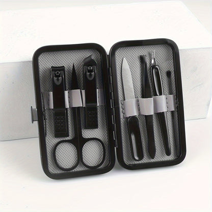 Manicure Set Nail Clipper Set Built-in Nail File Men's And Women's Personal Care Portable Travel Household 7-Piece Set Black Nail Scissors Grooming Tools Kit