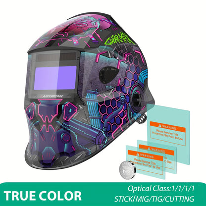 ARCCAPTAIN Auto-Darkening Welding Helmet with -Free Large View Welding Hood Mask, True Color Vision & Shade 1-4 Adjustment, CE, Compatible with Welding Machines (Professional Welder's Mask)