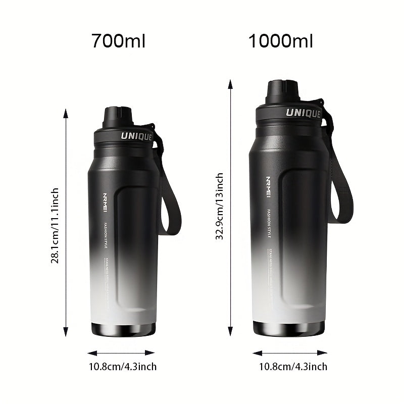1 stainless steel water bottle with carrying strap, 316 stainless steel, suitable for outdoor and camping