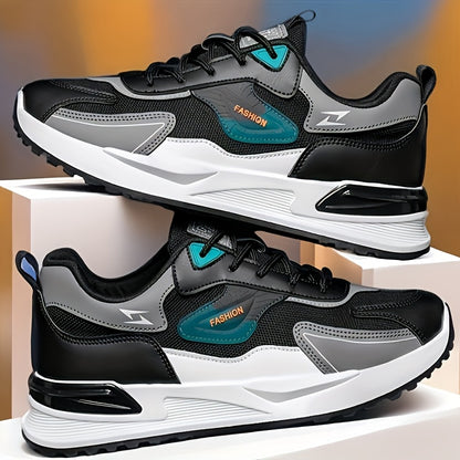 Ténis moderno e robusto para homem - Ténis estilo "dad shoes" em malha respirável com palmilha almofadada, ideal para todas as estações, em verde e bege. Perfeito para caminhadas, corridas e uso diário.