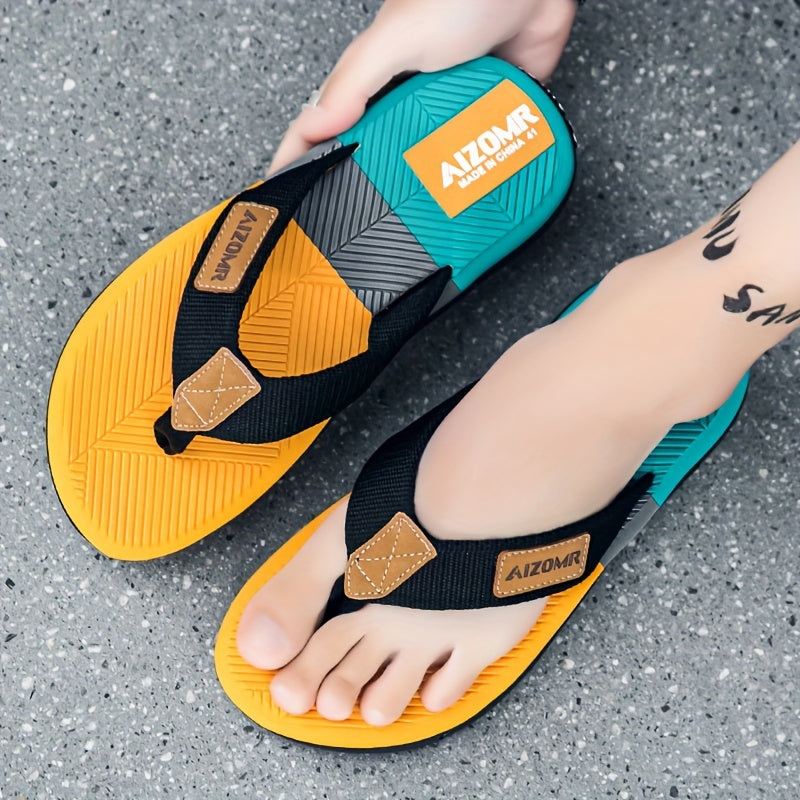 Men's Non-Slip EVA Slip-Resistant Flip-Flops - Heavy-Duty Ergonomic Arch & -Odor Technology, Green/Golden/Grey/Grip Tread Beach Sandals with Ergonomic Arch, Lightweight & Durable for Swimming, Walking, Pool - Multi-Color Opti