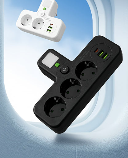 European Plug USB Adapter with 2 USB Ports, 1 C-Shaped Independent Switch, No-Blocking Compact Design, 10A 2500W, Suitable for Home Office Kitchen, Modern Plug Design, Durable Power Outlet