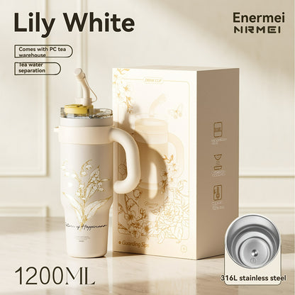 NRMEI 40oz Stainless Steel Water Bottle with Handle - Double Mouth - Leak-Proof - Suitable for Car Cup Holder