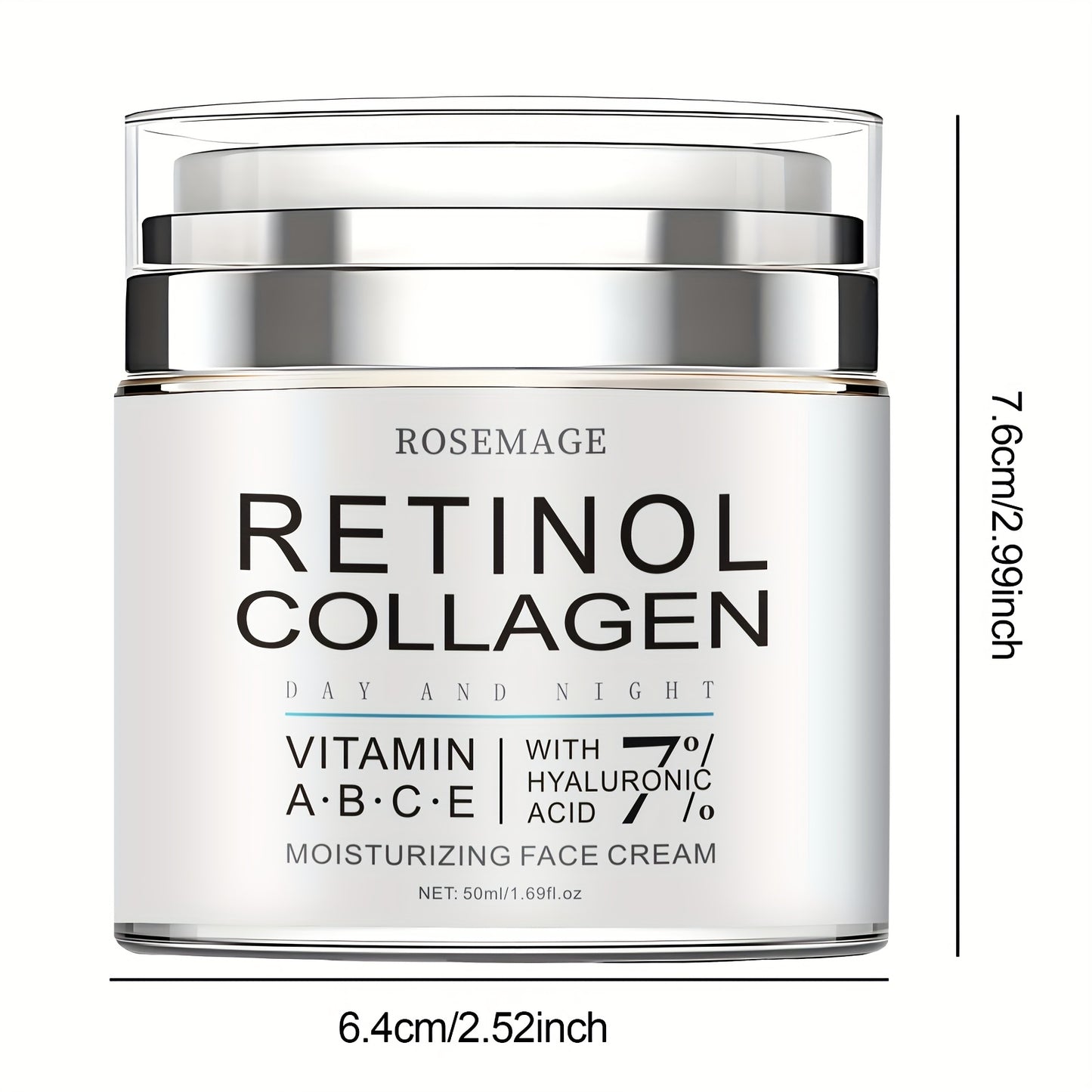 Retinol Collagen Cream, Intensive Moisturizing Firming Face Cream for Sensitive Light Beige, Day and Night Use, Enriched with Vitamins A, B, C, and E, Hyaluronic Acid to Brighten Complexion, Smooth and Radiant Finish, 50ml/1.
