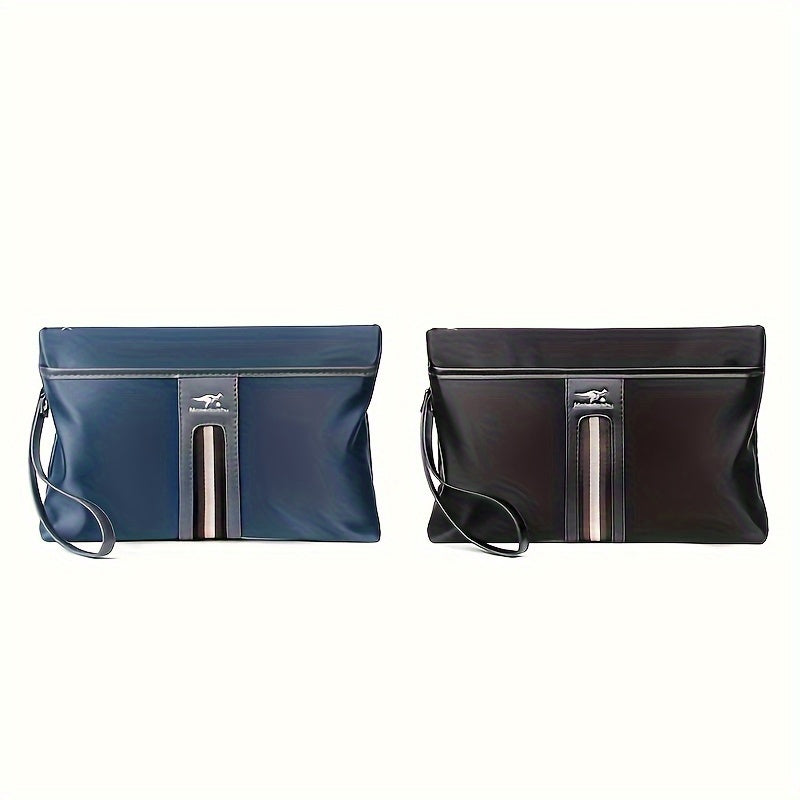 MARHSEIKE Men's Large Capacity Clutch Bag - Stylish Black Nylon Handbag with Zippered Compartment & Adjustable Strap, Trendy Business Phone Holder for Everyday Use, Secure Travel Pouch|Modern Masculine Clutch|Durable Zipper C