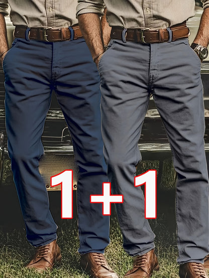 2pcs Men's Stretch Chino Pants - Straight-Leg Business Casual Trousers with Elastic Waistband, All-Season Formal &amp; Everyday Pants for Office, Meetings, and Casual Attire, Modern Pants, Comfortable Fit, Versatile