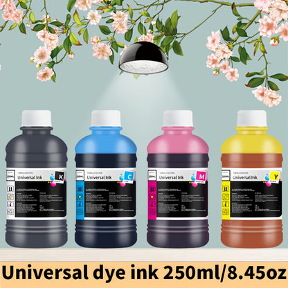 Dye Ink Cartridge Filling for Canon, Epson, HP, and Brother Printers - 250ml/8.45 oz universal ink cartridge with 4 color options (black, blue, pink, yellow) for HP 301XL, 302XL, 305XL, 304XL, PG-545, CL-546, 245, 246, 745 - H