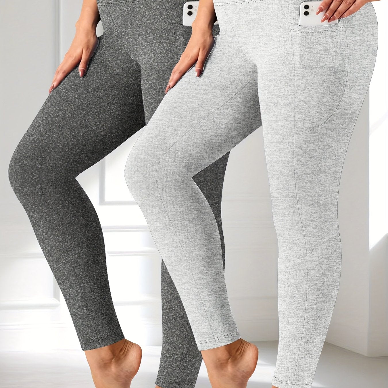 Plus Size - Two-piece set - Plus Size Crescent Pocket 9-Inch Pants (Discounted Promotional Model) - Belly Tight-Fitting Leggings with Pockets High-Waisted Pants for Women and Fitness