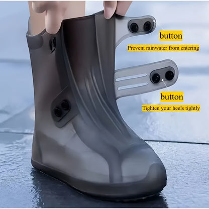 Waterproof Silicone Shoe Covers - Anti-Slip Reusable Foldable Boot Protectors with Double Button Design & Thick Sole for Rainy Snowy Weather, Unisex for Men & Women, Rain Shoe Cover, Rainy Day Essentials, Snow Protection Foot