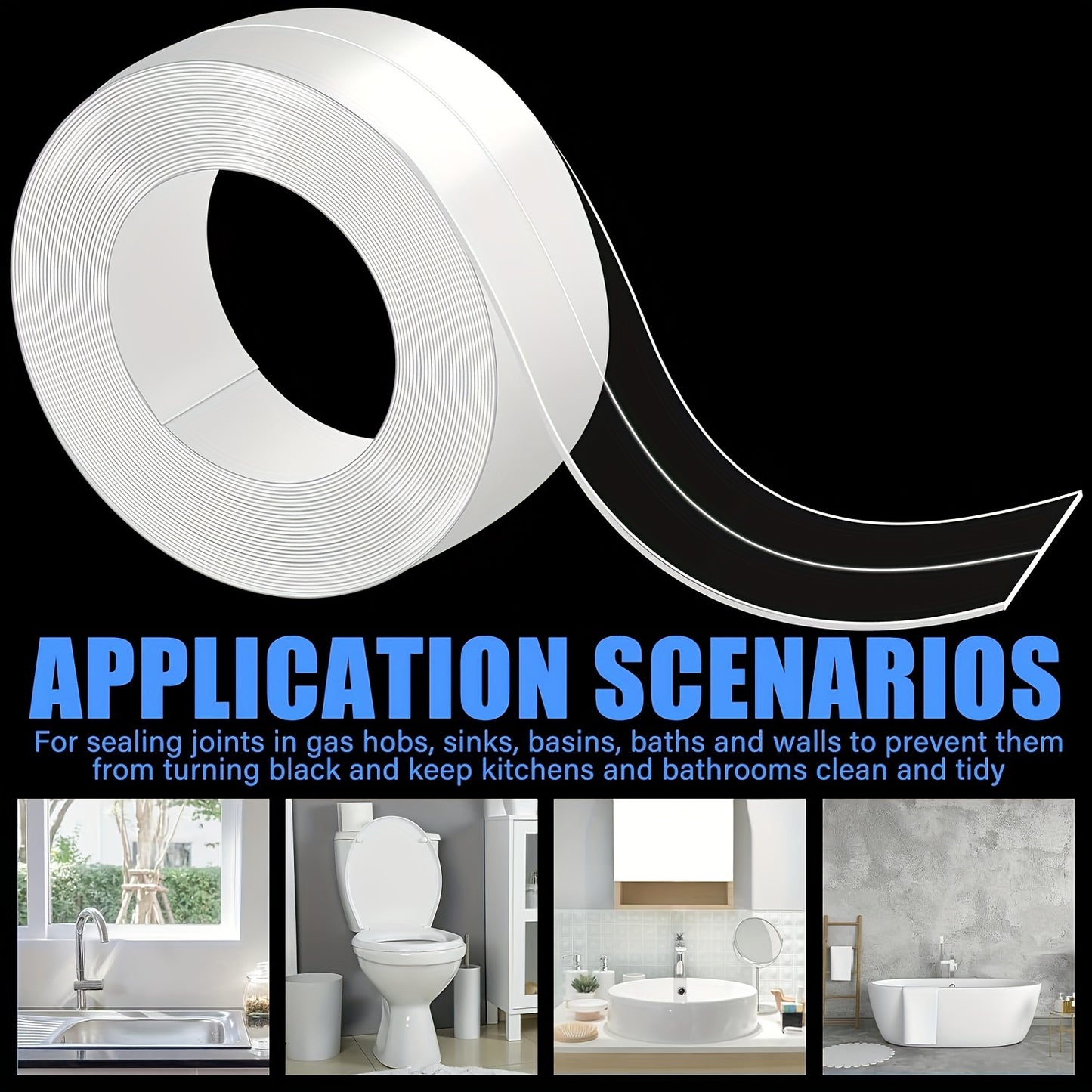 Clear Kitchen & Bathroom Sealant Tape - Self-Adhesive Gap Filler for Countertops, Stovetops, Sinks - Multi-Surface Transparent Seal Strip, Length 196.85 Inch Width 3.8cm, PVC Material, Ideal for Tile Surfaces, Kitchen Sealing