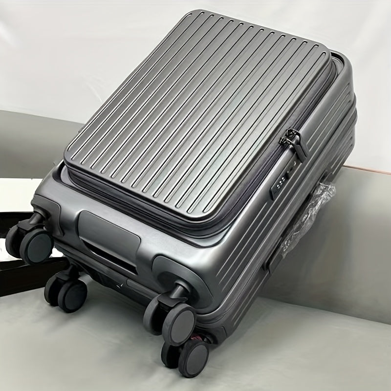 Hard Shell Spinner Luggage, Front Opening, Telescopic Handle, Durable ABS+PC Material, TSA Lock, Cup Holder, Shock Absorbing Wheels, Iron Pull Handle, No Electricity Required, No Print, for Travel