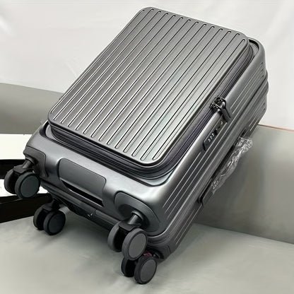 Hard Shell Spinner Luggage, Front Opening, Telescopic Handle, Durable ABS+PC Material, TSA Lock, Cup Holder, Shock Absorbing Wheels, Iron Pull Handle, No Electricity Required, No Print, for Travel
