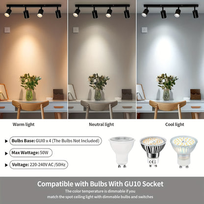 1pc LED Ceiling Light with 4 Bulbs, Rotatable GU10 Spotlight Bar Pendant Lamp in Black & White, Modern Kitchen Bedroom Living Room Ceiling Fixture (Bulbs Not Included)