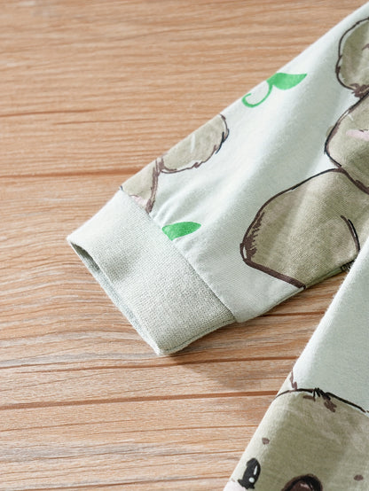 Macacão de manga comprida com gola redonda para bebé com estampado fofo de coala de desenho animado