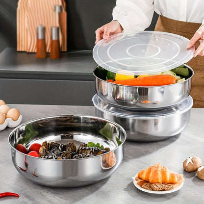 Large Stainless Steel Mixing Bowl with Lid - Rust-Resistant, Deep & Wide for Dough Kneading, Pasta Making, Vegetable Washing, Soups | Modern Kitchen Essential, Kitchen Essentials And Supplies