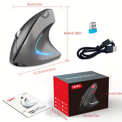 HXSJ Dual-Mode Wireless Vertical Mouse, Large Battery, Suitable for PC Laptops and Desktops! Ideal for Office and Travel, USB Charging, Optical Movement Detection, Right-Handed, Plastic Material, Windows 7 Compatible, No Char