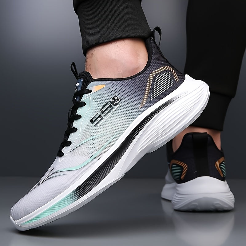 Sapatilhas de corrida para homem leves e respiráveis ​​em malha com sola amortecida em EVA - Sapatilhas casuais de cano baixo para conforto em todas as estações, branco e preto, design desportivo elegante | Roupa desportiva durável