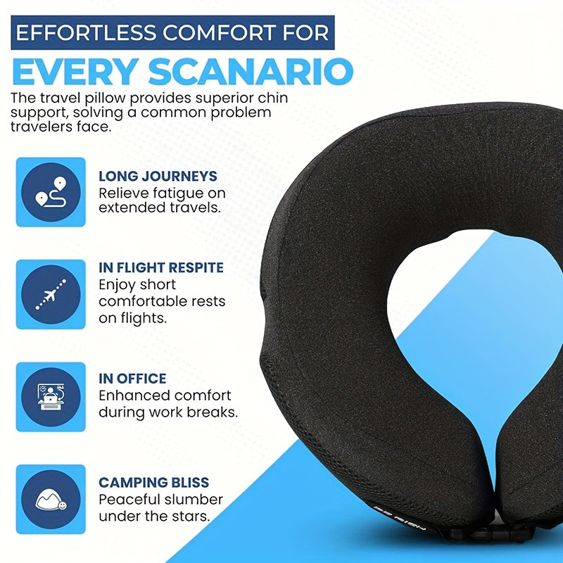 1pc Travel U-Shaped Neck Pillow | 360° Head and Neck Support Design, Compact Ergonomic Washable Cover, Fits Airplane / Car / Train / Camping / Sleeping Scenarios, Portable Support Cushion