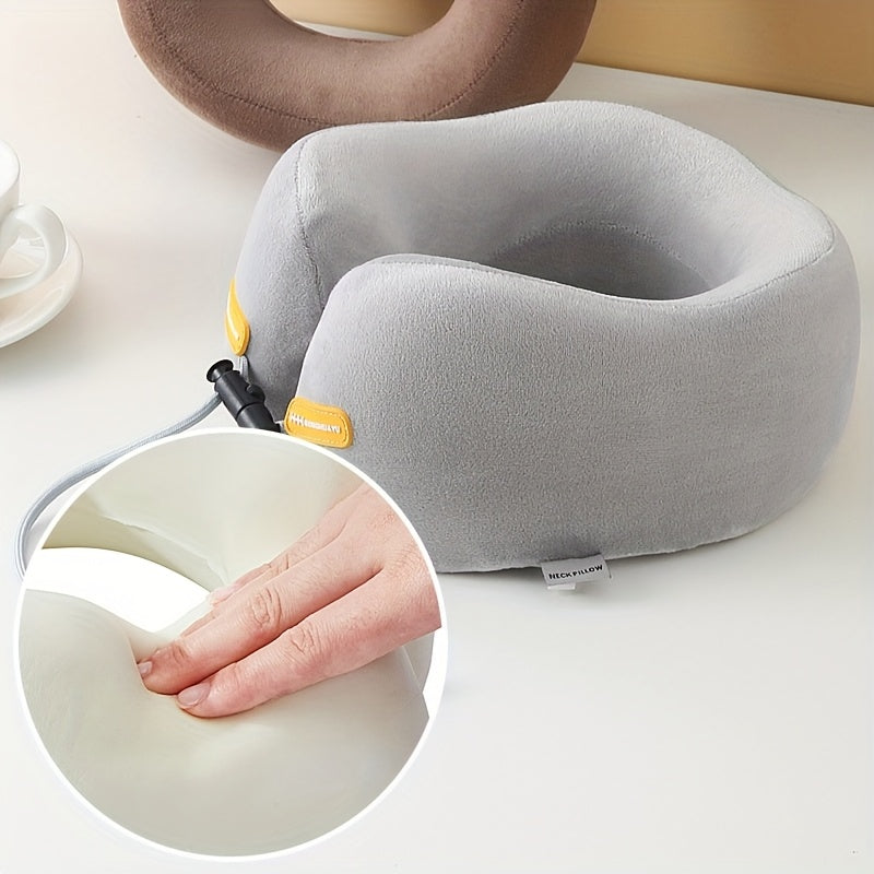 Polyurethane Foam Travel Neck Pillow - Ergonomic U-Shaped Contour Design with Adjustable Strap & 3 Fluffy Earplugs, Medium-Soft Grey Flannel Cover for Airplane, Car, Office & Home Use, Neck Pillow for Travel for Plane, Car Sl