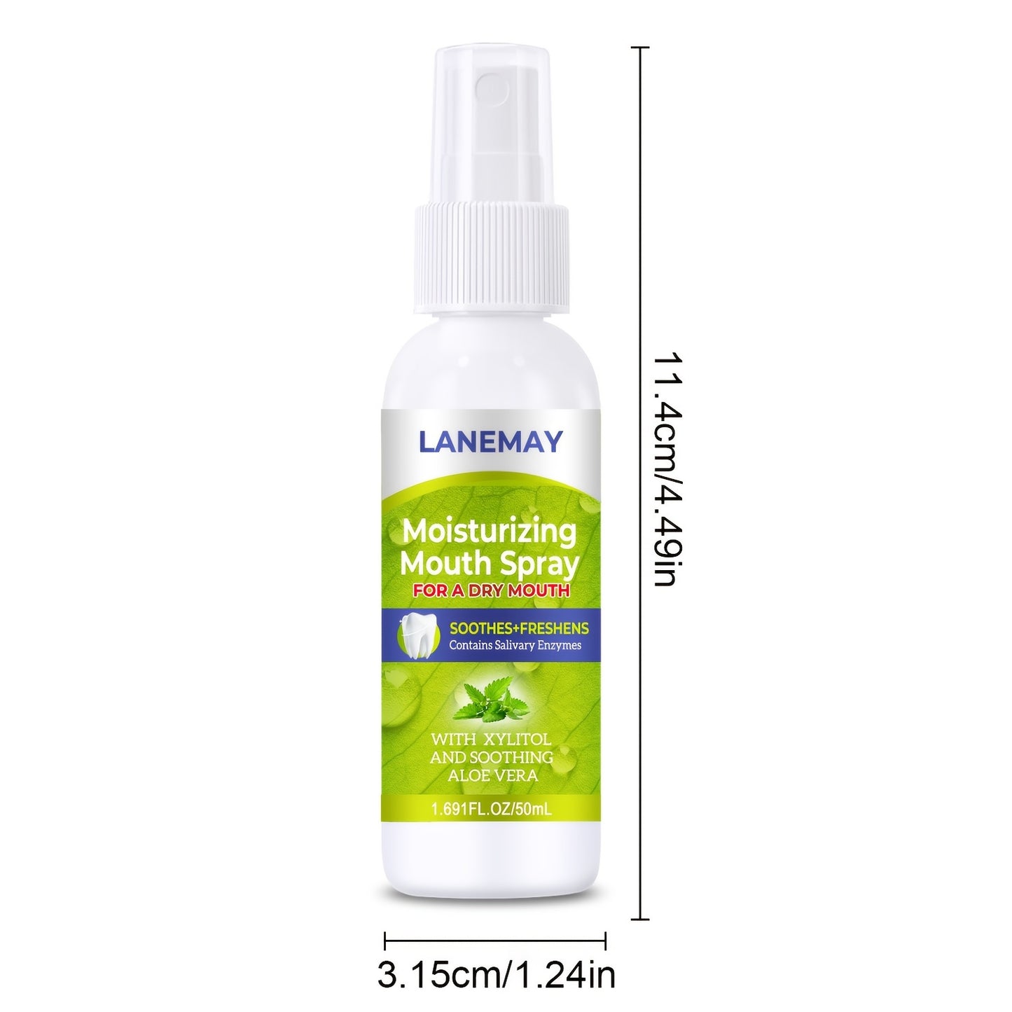 Lanemay Alcohol-Free Dry Mouth Moisturizer with Xylitol and Aloe Vera - Instant Relief Salivary Enzyme Breath Freshener, 1.69fl oz/50ml