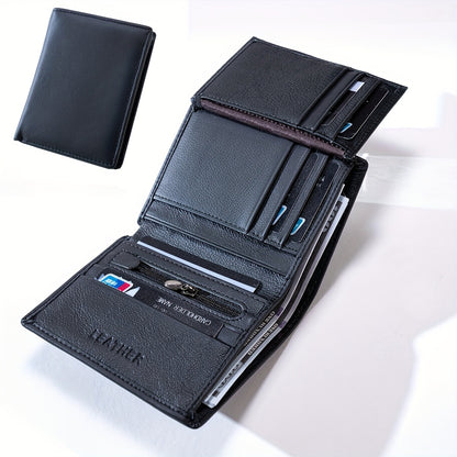 1pc Genuine Leather Wallet - Slim Vertical design, Compact Credit Card Holder & Coin Purse with ID Window, Elegant Minimalist Wallet for Men & Women, Everyday or Formal Use - Perfect Gift for Dad, Husband, Boyfriend (Christma