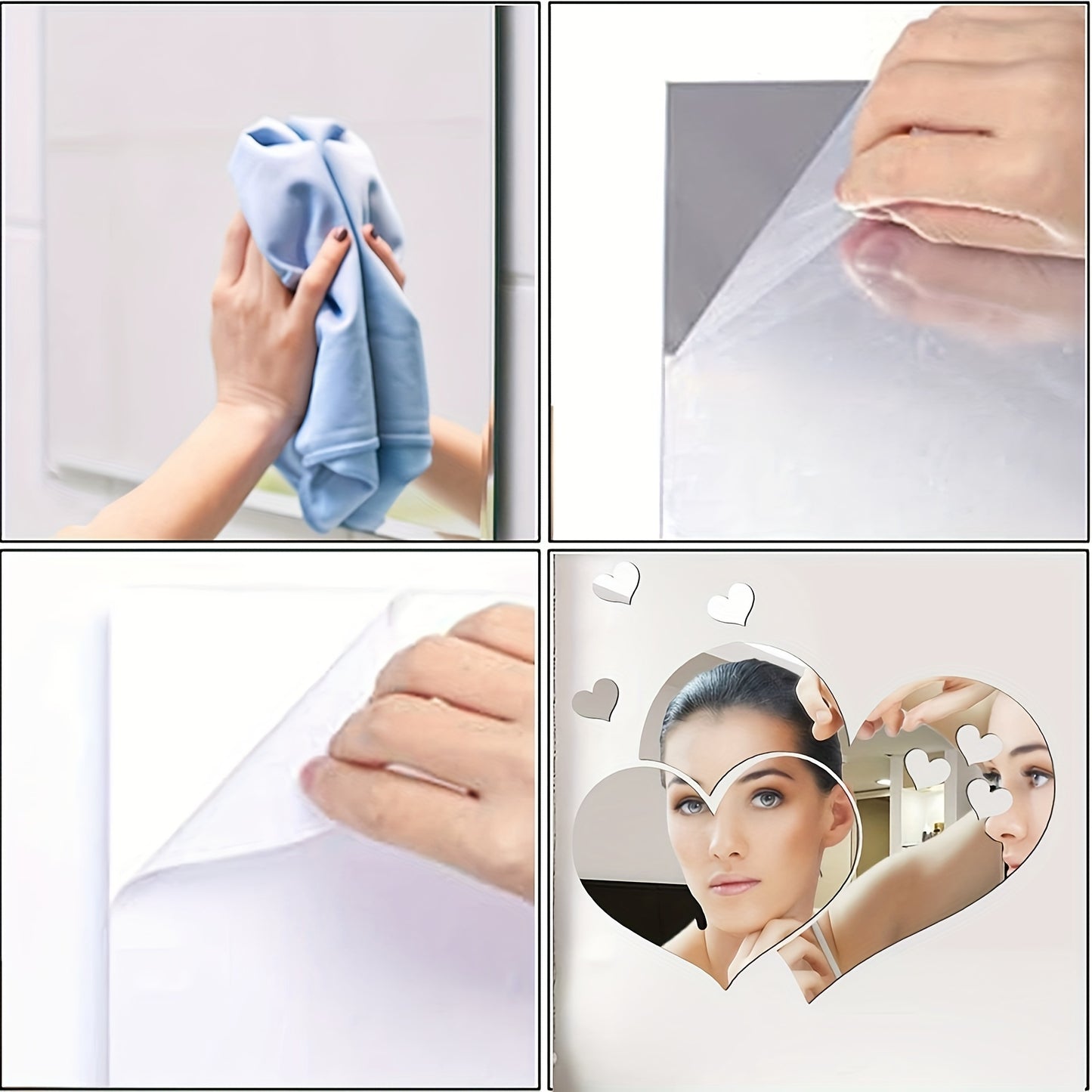 5pcs Mirror Sticker, Acrylic Shatterproof Mirror Heart Wall Stickers Decor For Bedroom Living Room Dining Room Kitchen School（10.2*7.8inch）