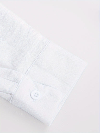 Camisa de homem em algodão de manga comprida e cor sólida com botões, modelo com lapela, ideal para a primavera e outono.