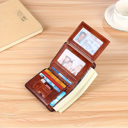 Men's Genuine Leather Premium Slim Driver's License Card Holder, Trendy 3-Fold Wallet, Top-Grain Cowhide, Large Capacity RFID Blocking Credit Card Holder, Portable Cash Work Business Commuter Office Anniversary Couple Birthda