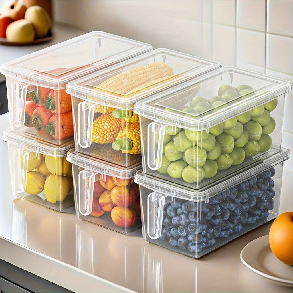 4pcs Set Transparent Refrigerator Food Storage Containers with Handles, Lids, and Rack Basket - Valentine's Day Gift Holiday Present Guide
