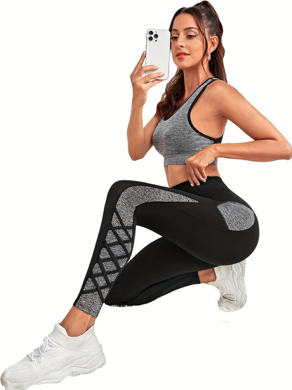 Women'S Plus Size High-Waisted Yoga Leggings with Pockets - Stretchy, Non-Sheer, Color-Block Design, Effect, All-Season Activewear, Casual Wear|Sporty Look|Stretchy Fabric