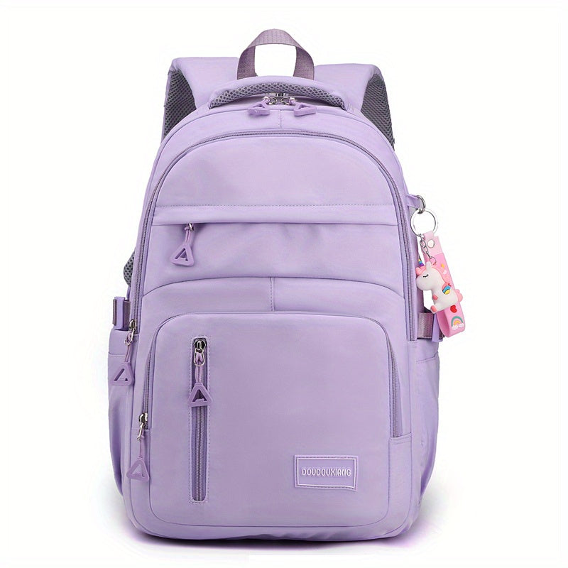 Large Capacity Double Shoulder Bag, Solid Color Fashion Casual Nylon Laptop Backpack with Adjustable Straps, Women's Stylish Versatile Cute Schoolbag