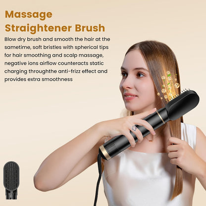 5-In-1 Hot Air Styler Brush – Electric Hair Straightener & Curling Iron with Interchangeable Attachments, Hot Air Brush for Wet Or Dry Hair, Hair Straightening Drying Curling Products