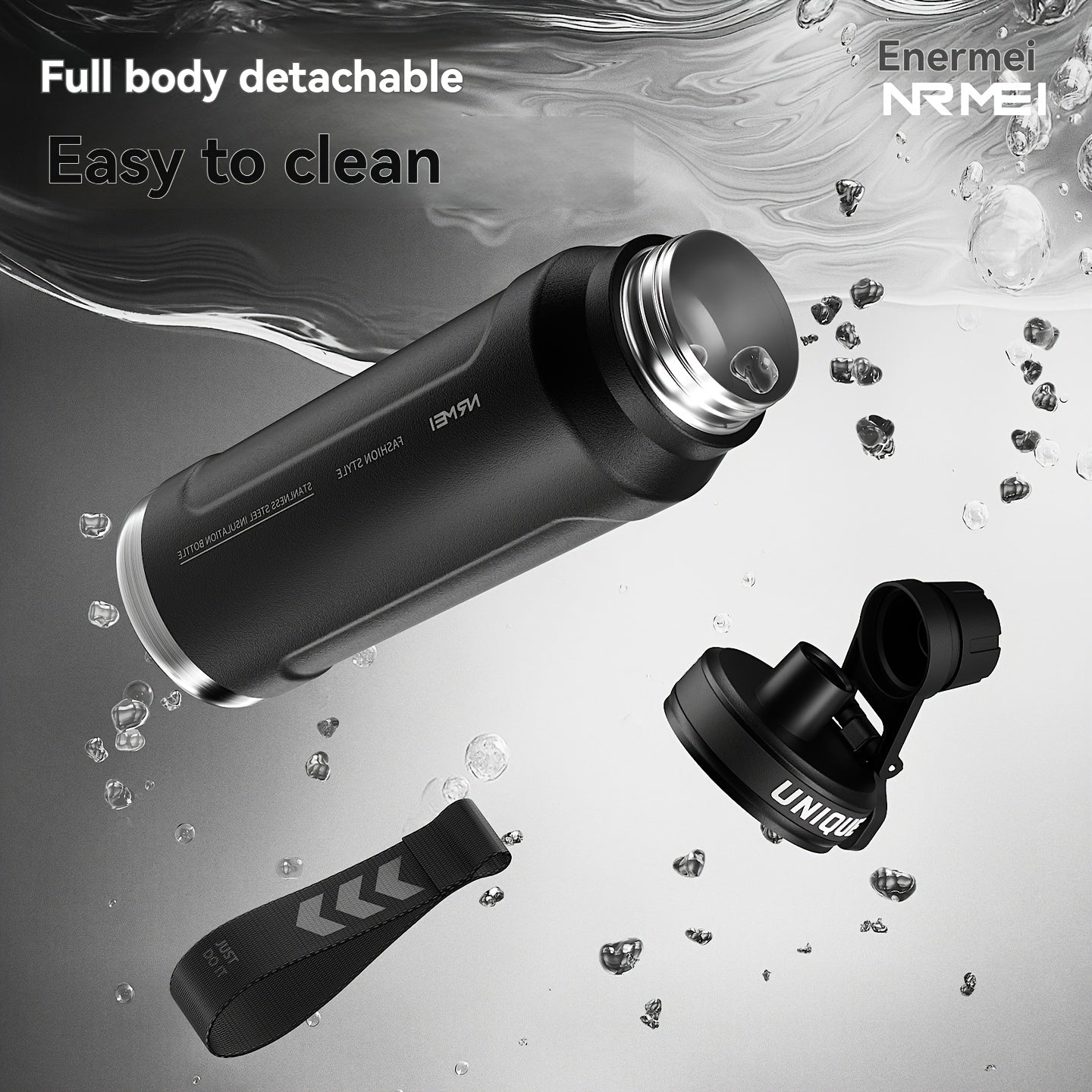 1 stainless steel water bottle with carrying strap, 316 stainless steel, suitable for outdoor and camping