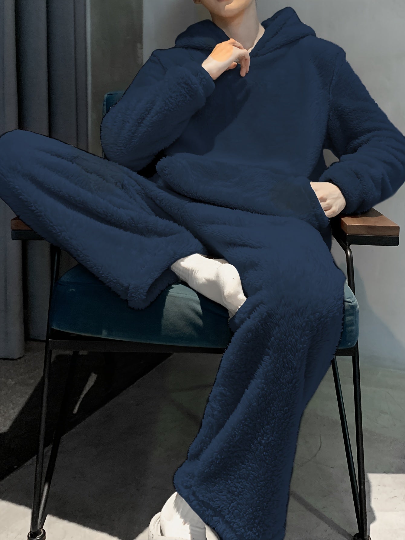 Men's Coral Velvet Pajamas Autumn and Winter Thickened Velvet Winter Hooded Flannel Warm Youth Pajama Set