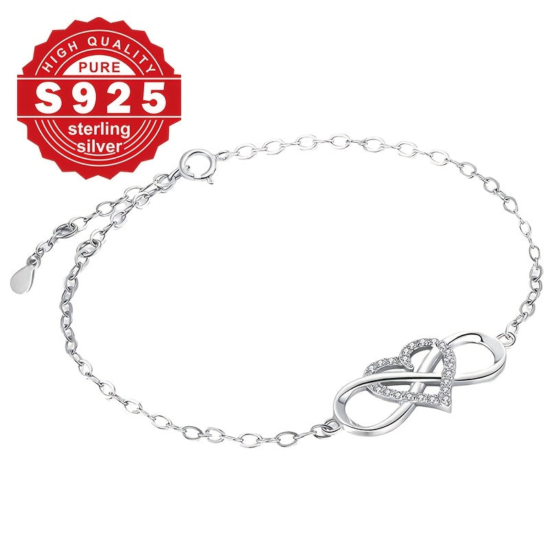 One Women's Eternal Love Bracelet, s925 Pure Silver, Classic Infinite Symbol Stringing Love Heart, Express Love, Suitable for Valentine's Day Gift to Ladies, High-end Female Accessories, Low Allergy