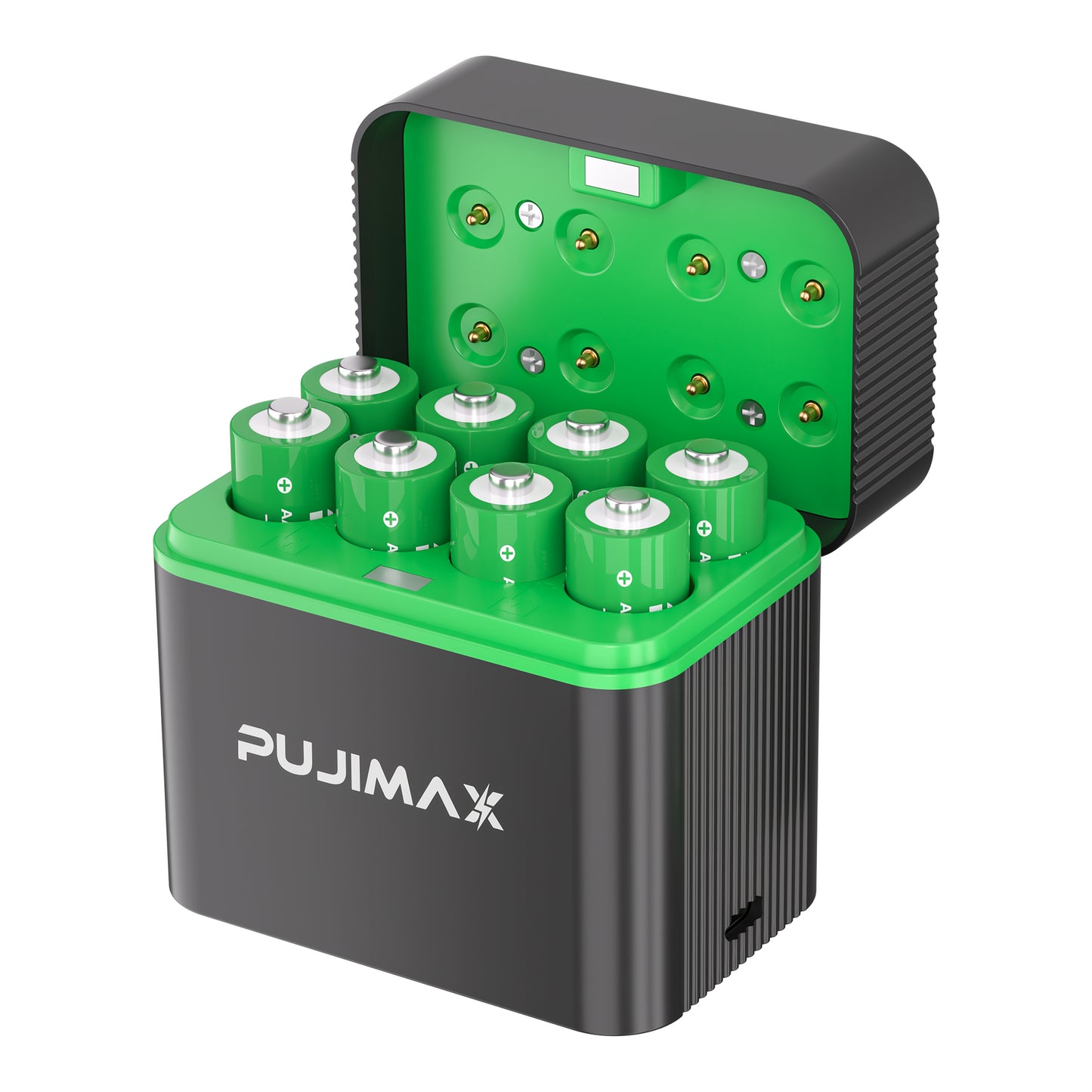 PUJIMAX 8-Section Rechargeable Lithium Battery 4255mWh, High Performance 1.5V Lithium Battery, Ultra-Long Battery Life Rechargeable AA Lithium Battery and Full Function Charging Box - 8 Slot, Black Charging Box [Only Supports