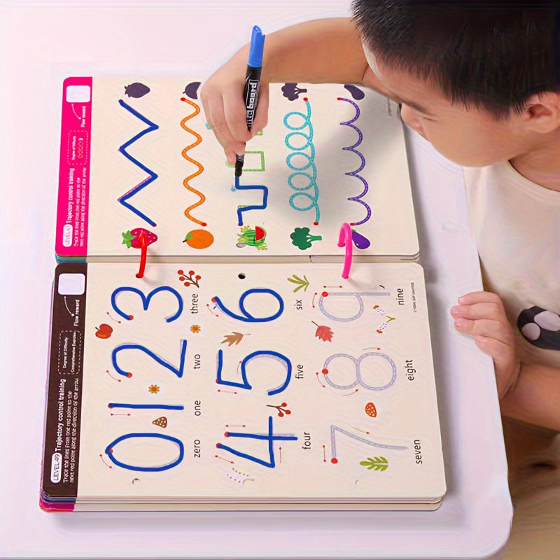 Reusable Magic Practice Copybook Set for Kids,Pen Control Training and Drawing Education Workbook, with Erasable Pen and Refills,Learning Writing Skills Development,Classroom Education