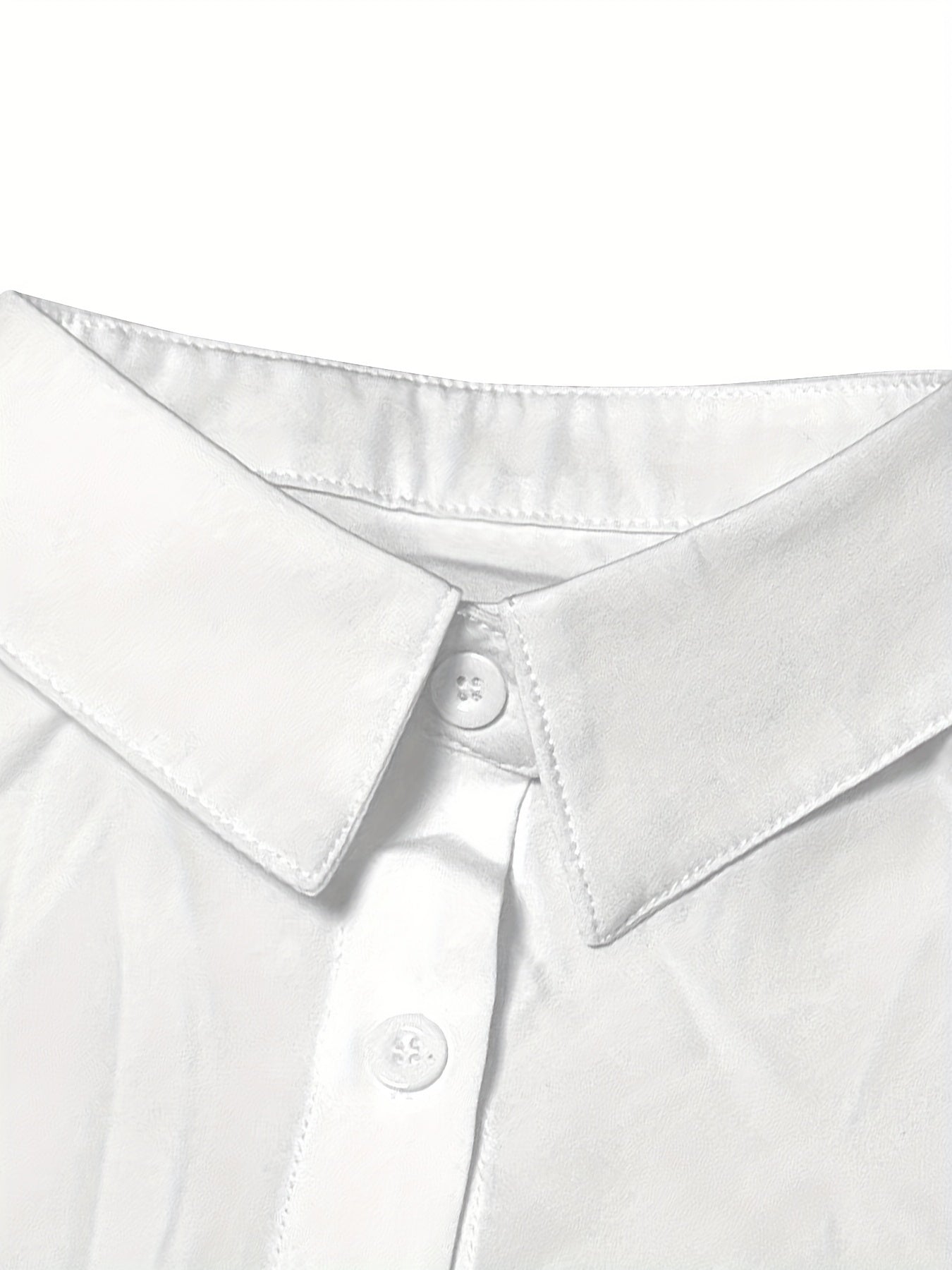 Blusa de cor sólida com gola de lapela, blusa casual de manga curta com botões à frente para a primavera e verão, roupa de mulher