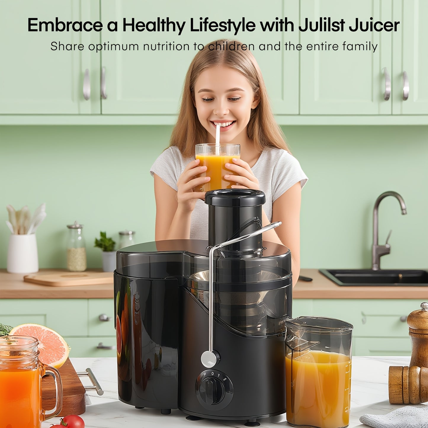 Heavy-Duty Electric Juicer Blender - Centrifugal Juicer Machine with Pure Copper Motor, 18000 RPM High-Speed Blending, Wide Mouth (65mm) for Maximum Yield - Stainless Steel Construction, Non-Slip Base - Ideal for Home & Comme