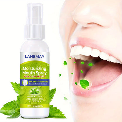 Lanemay Alcohol-Free Dry Mouth Moisturizer with Xylitol and Aloe Vera - Instant Relief Salivary Enzyme Breath Freshener, 1.69fl oz/50ml
