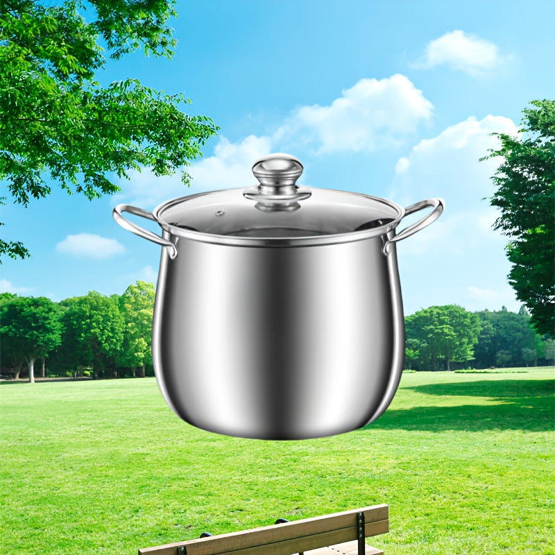 Large Capacity Stainless Steel Soup Pot with Lid, Perfect for Induction Stove, Gas Stove, and Outdoor Camping - Ideal for Cooking, Boiling, and Steaming, Camping Essentials|Stainless Steel Pot|Durable Cookware