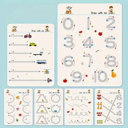 32-Page Magic Writing Practice Book - Reusable Pencil Control Training Workbook with Tracing Letters, Numbers &amp; Shapes, Interactive Whiteboard-Style Pages for, Kindergarten Learning, Activities, Christmas/Halloween Gift, Educ