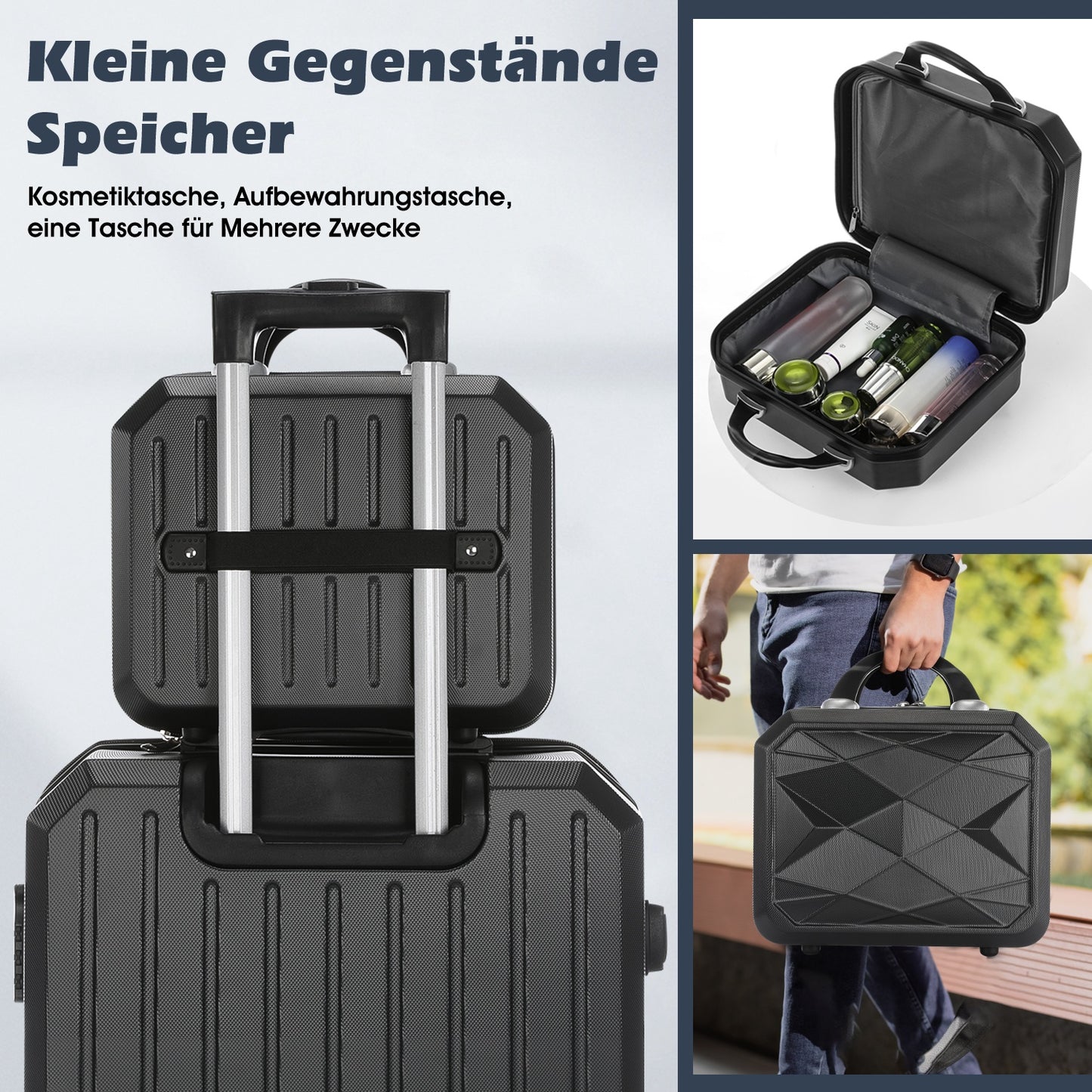 4pcs Luggage Set (12"/20"/24"/28") - Durable ABS Hard Shell Suitcases with Silent Spinner Wheels, Secure Key Lock & Digital Scale - Navy Blue/Dark Gray Travel Set, Telescopic Aluminum Handle & Multi-Directional Wheels for Car